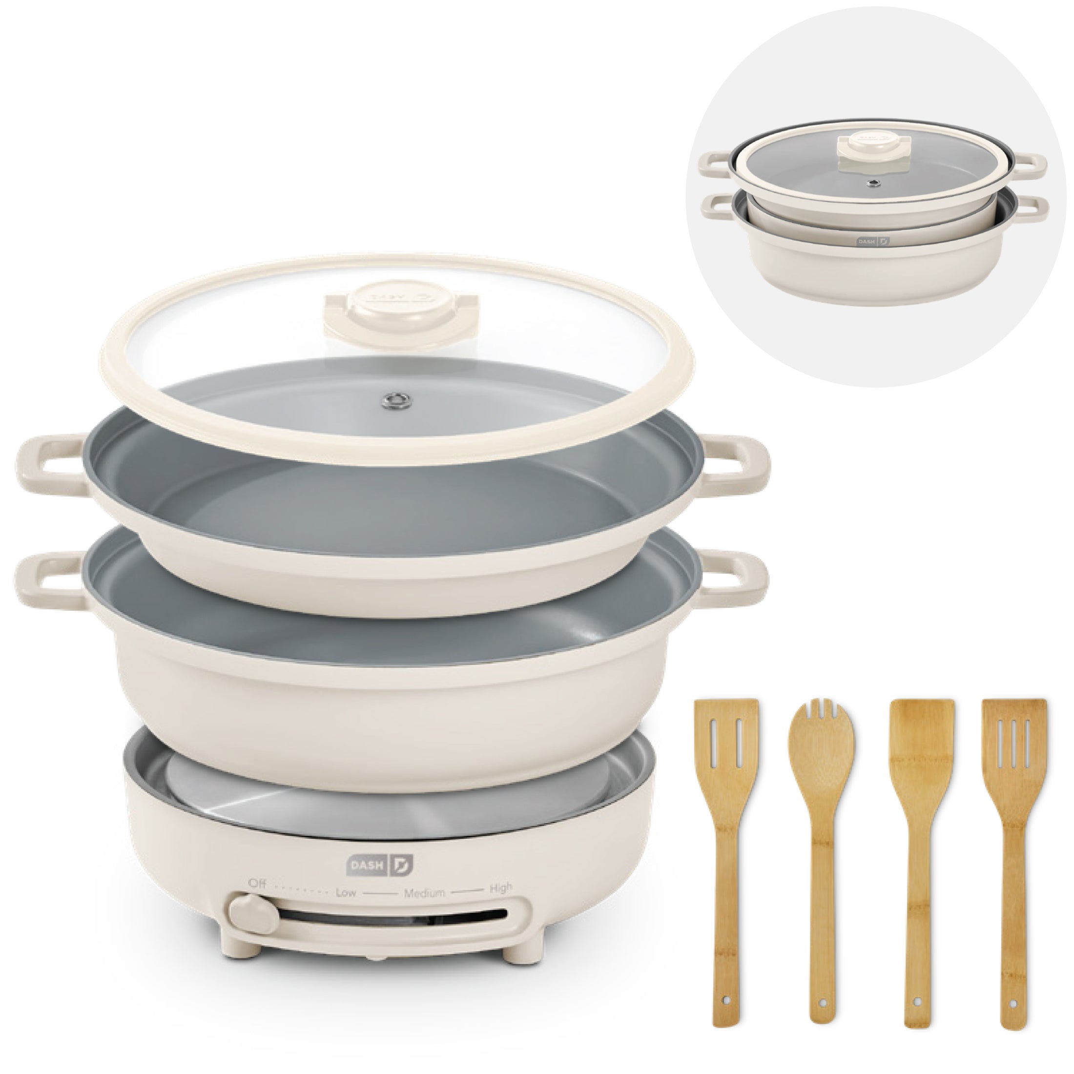 Stacks Ceramic Cookware Set with Electric Burner - 8 pc, Cream