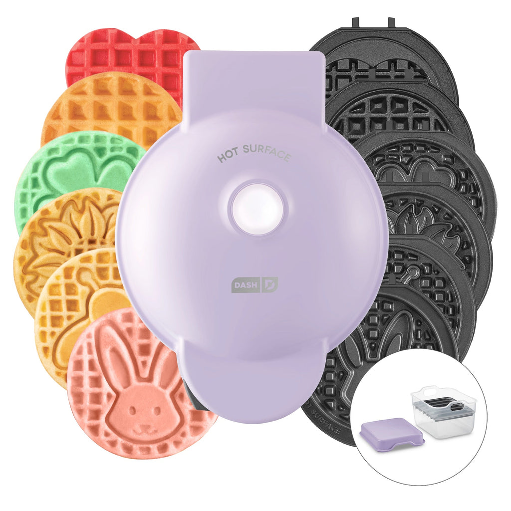 MultiMaker® Mini System with Removable Plates: Waffle & Griddle - Spring Maker + 7 Plates + Storage Case
