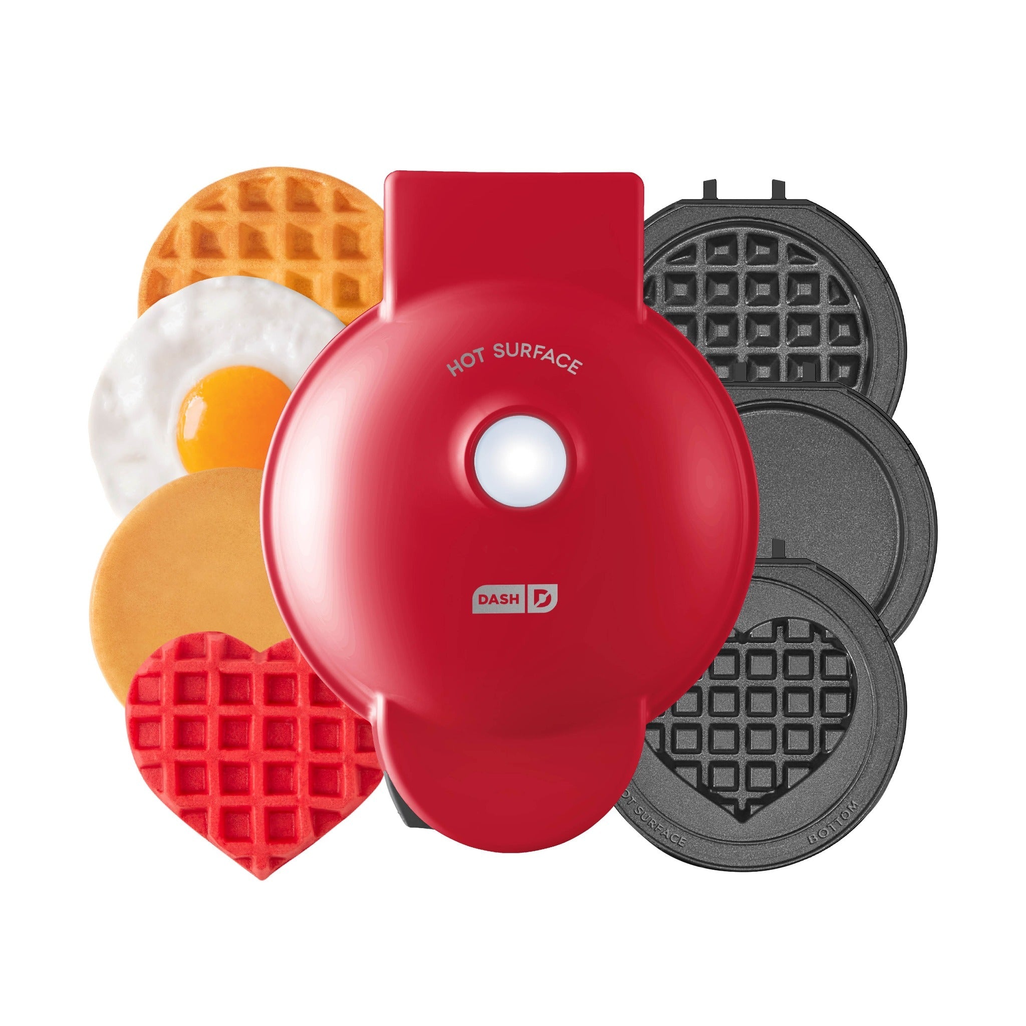 MultiMaker® Mini System with Removable Plates: Waffle & Griddle - Red Maker + 5 Plates