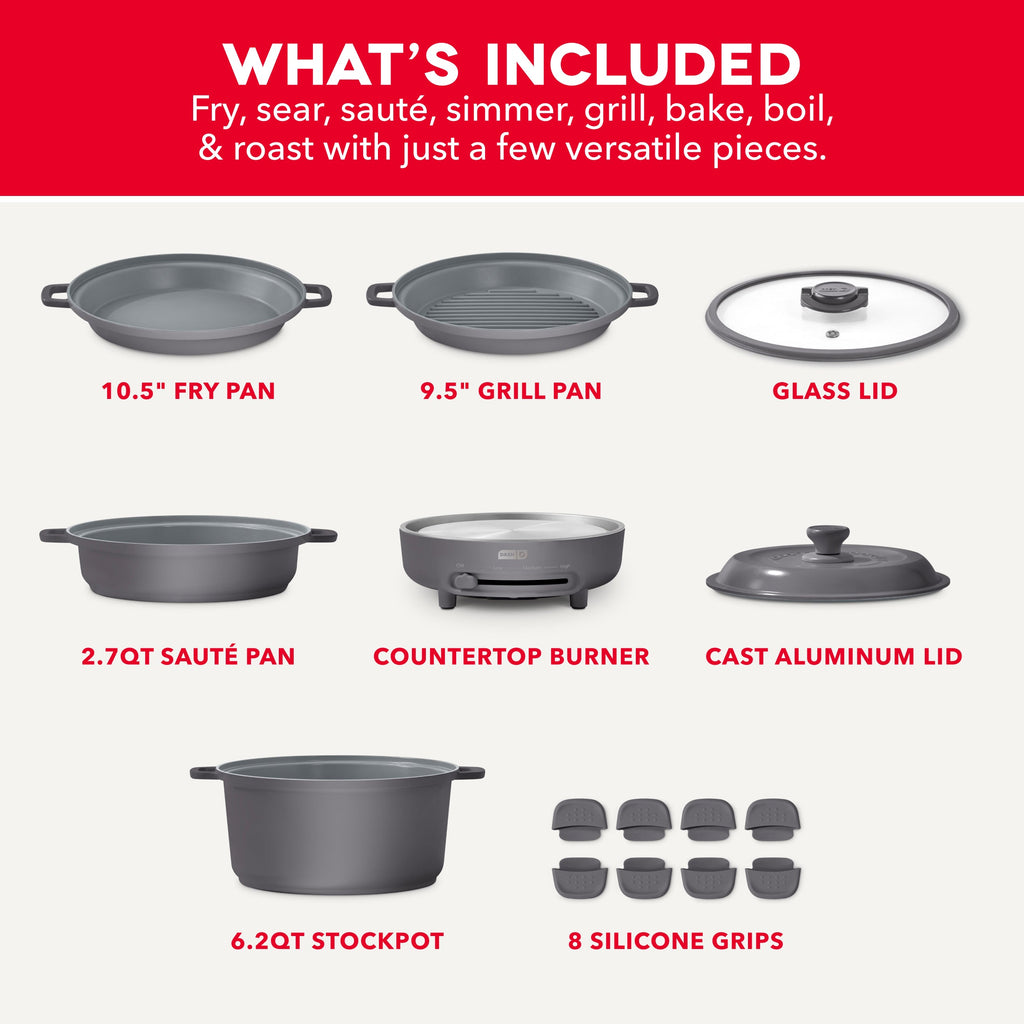 Stacks Ceramic Cookware Set with Electric Burner