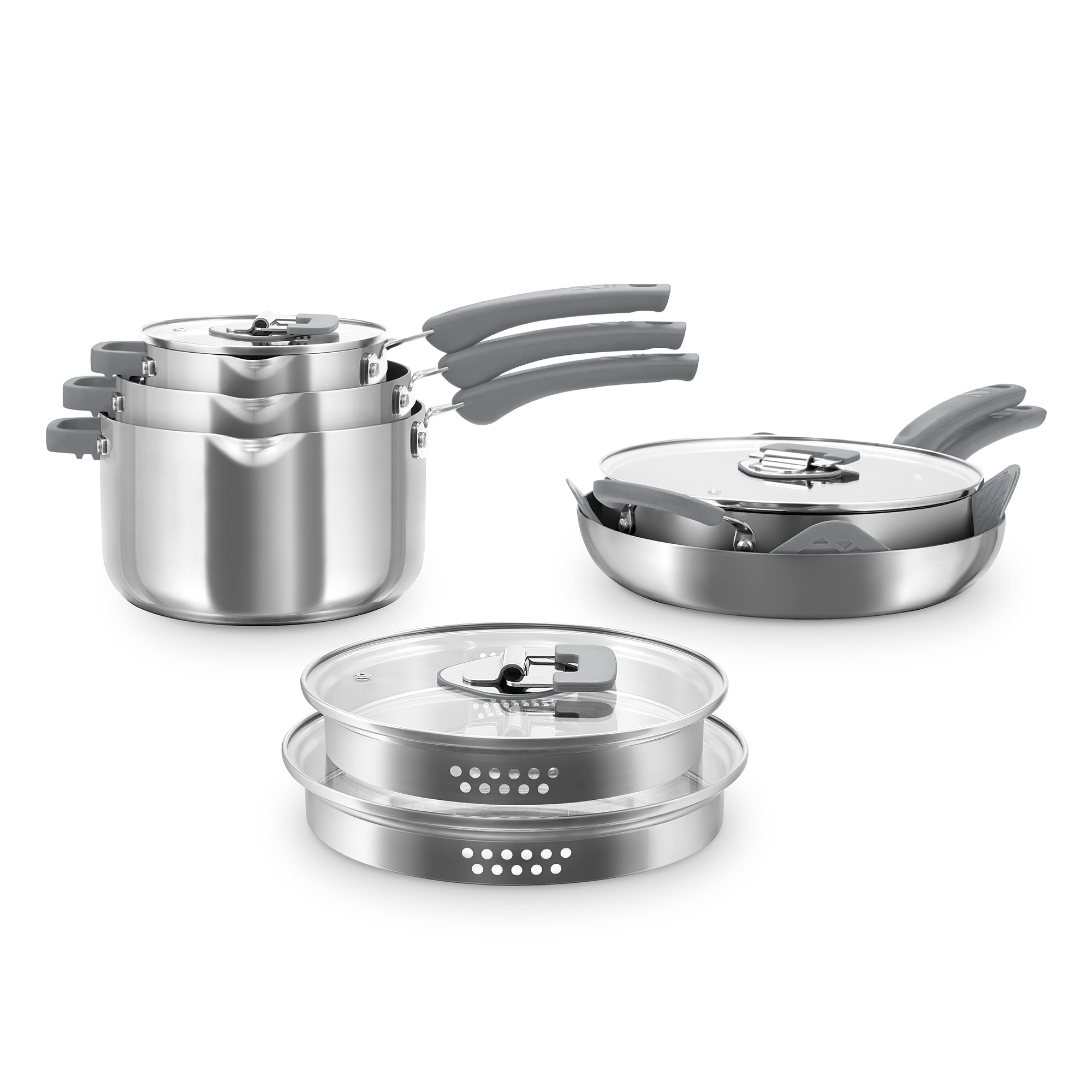 Zakarian by Dash Trupro 10PC Stainless Steel Cookware Set - Gray