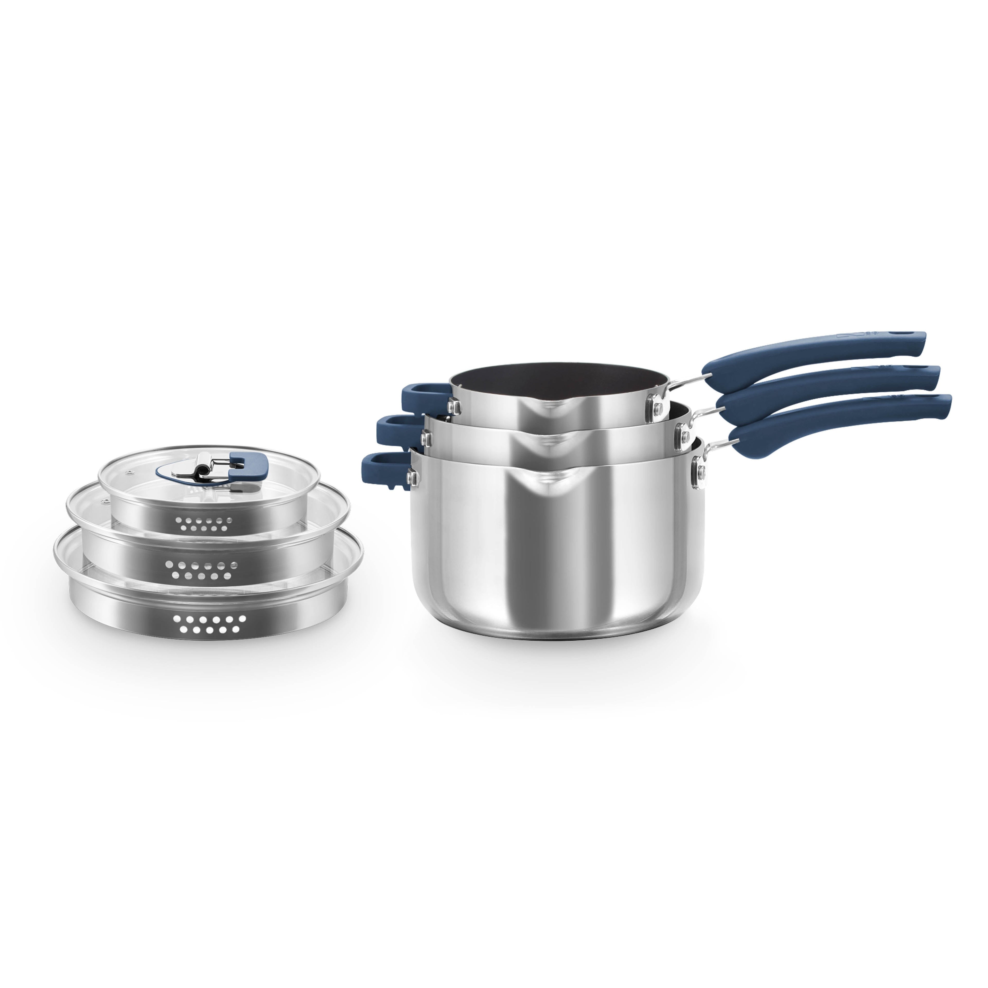 Zakarian by Dash Trupro Nonstick Stainless Steel 6pc Stacking Sauce Pan Set - Zakarian Blue